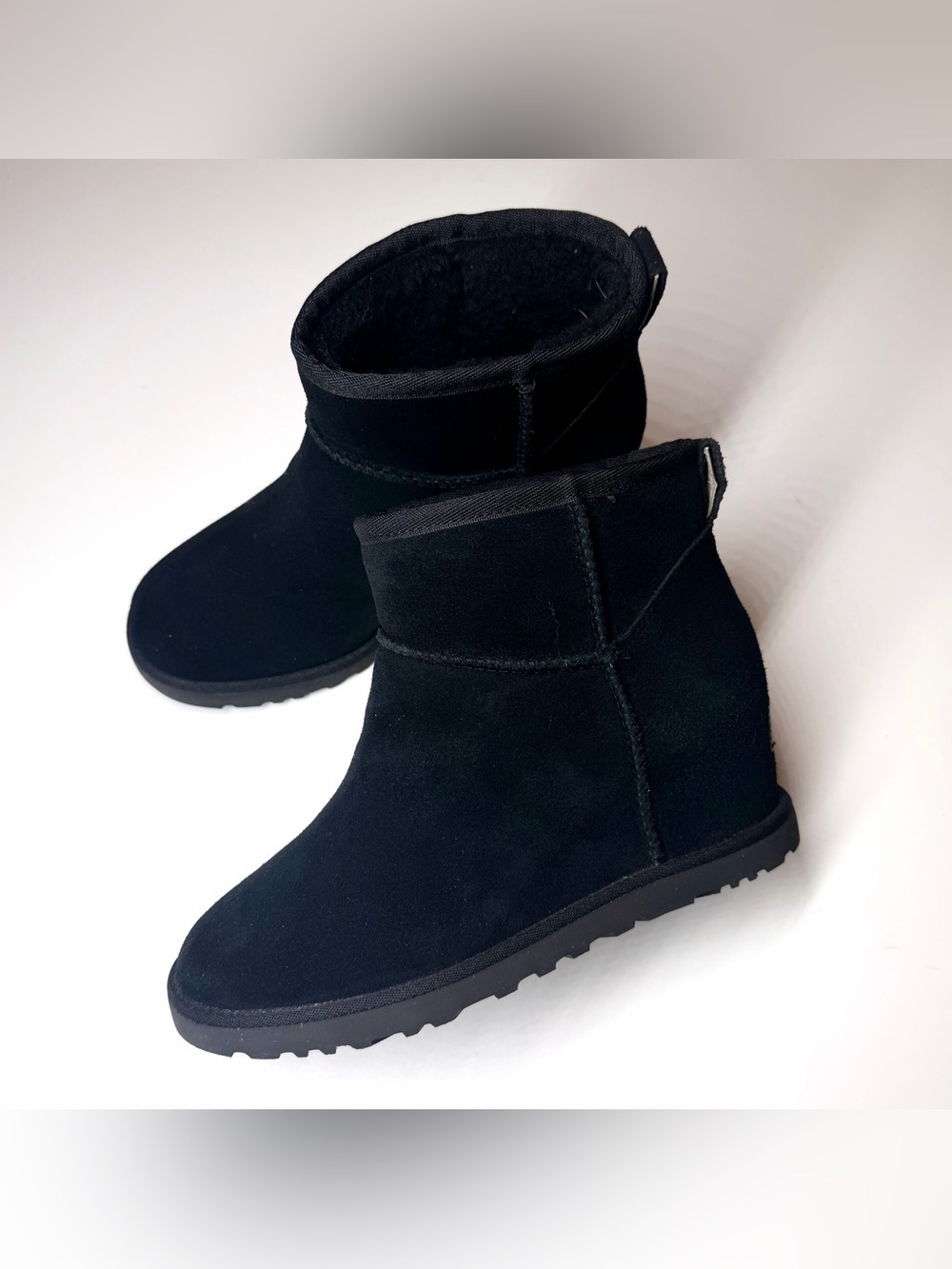 UGG Women's Black Classic Femme Mini Wedge Suede Heel Boots size- 6